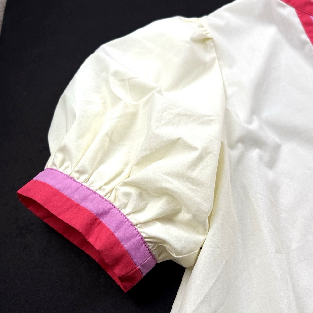 Entro Contrast Trim Top Women S 4 6 Short Puff Bubble Sleeve Pink Cream Purple - Picture 4 of 6